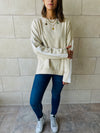 Beige Shoulder Stripe Sweatshirt