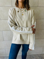 Beige Shoulder Stripe Sweatshirt