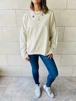 Beige Shoulder Stripe Sweatshirt