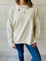 Beige Shoulder Stripe Sweatshirt