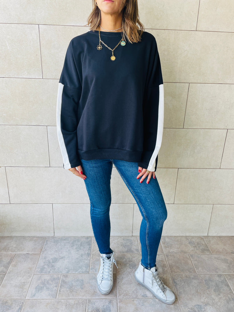 Black Shoulder Stripe Sweatshirt