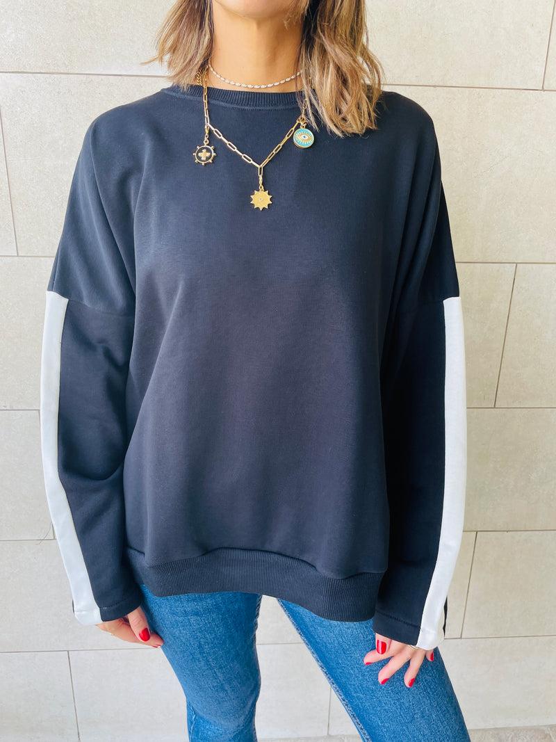 Black Shoulder Stripe Sweatshirt