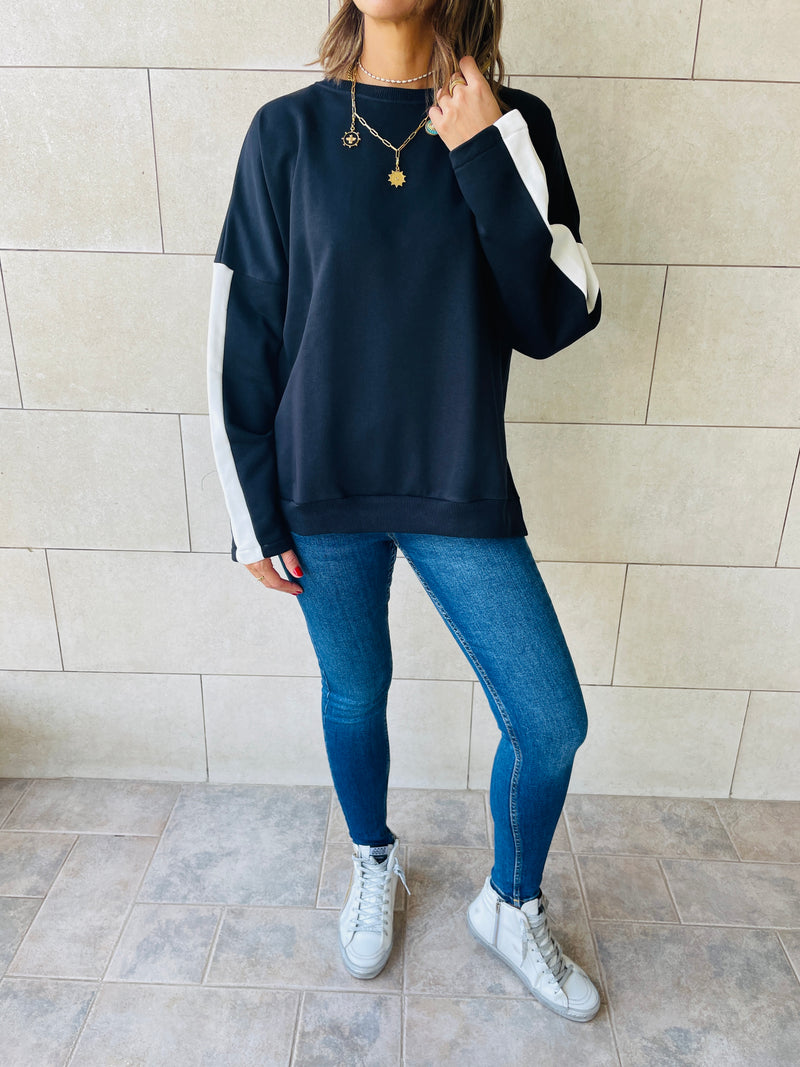 Black Shoulder Stripe Sweatshirt