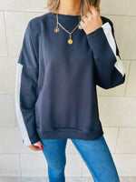 Black Shoulder Stripe Sweatshirt