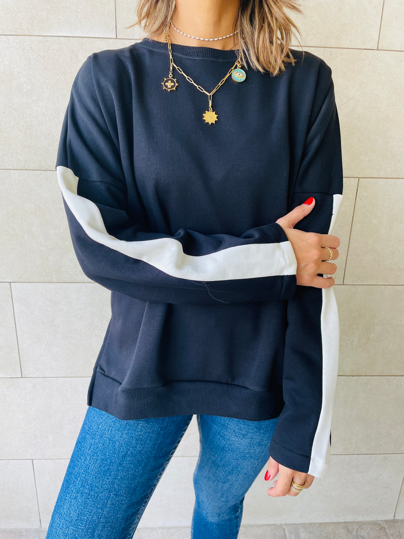 Black Shoulder Stripe Sweatshirt