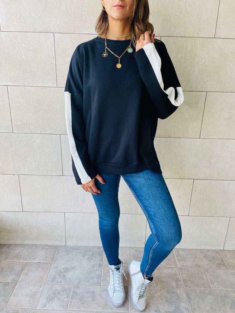 Black Shoulder Stripe Sweatshirt