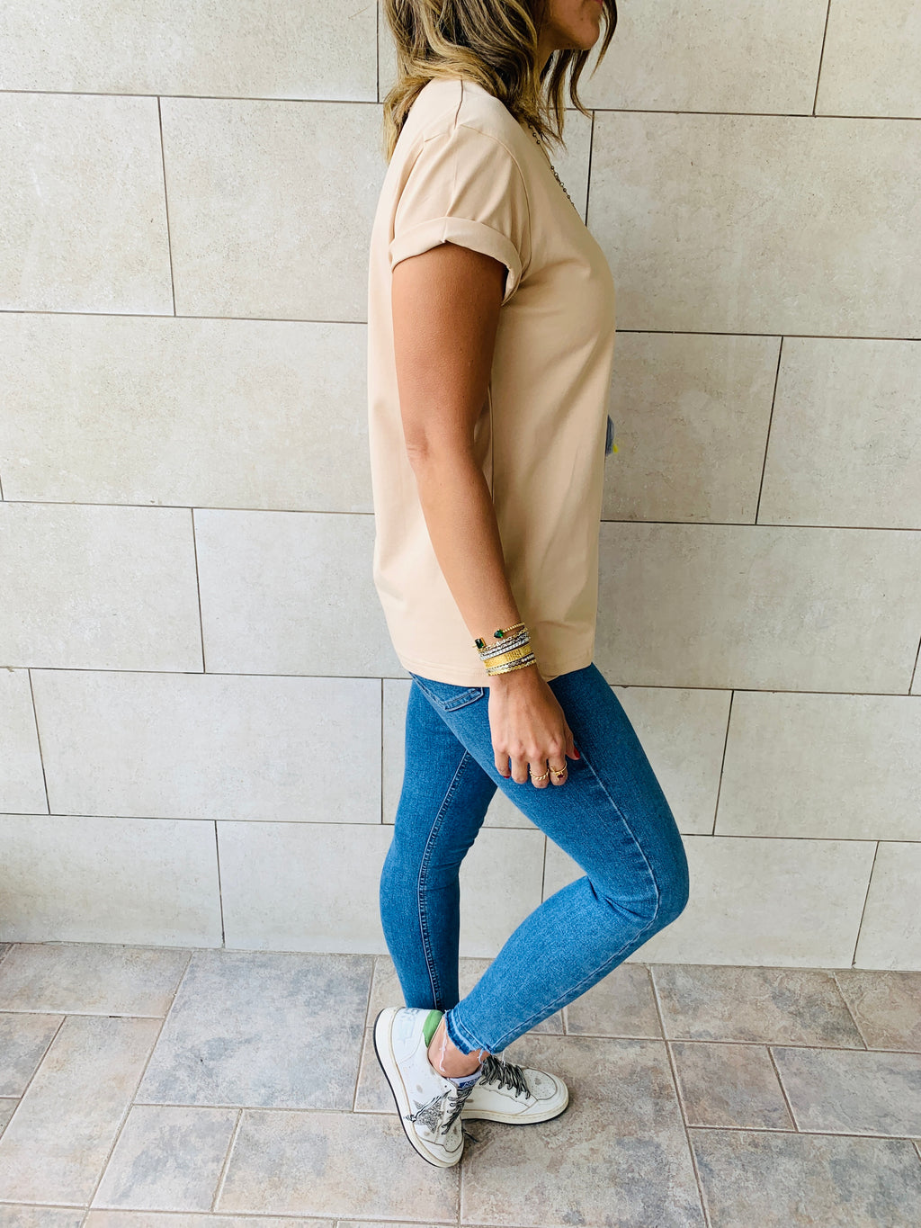 Beige & Red Crew T-Shirt Set