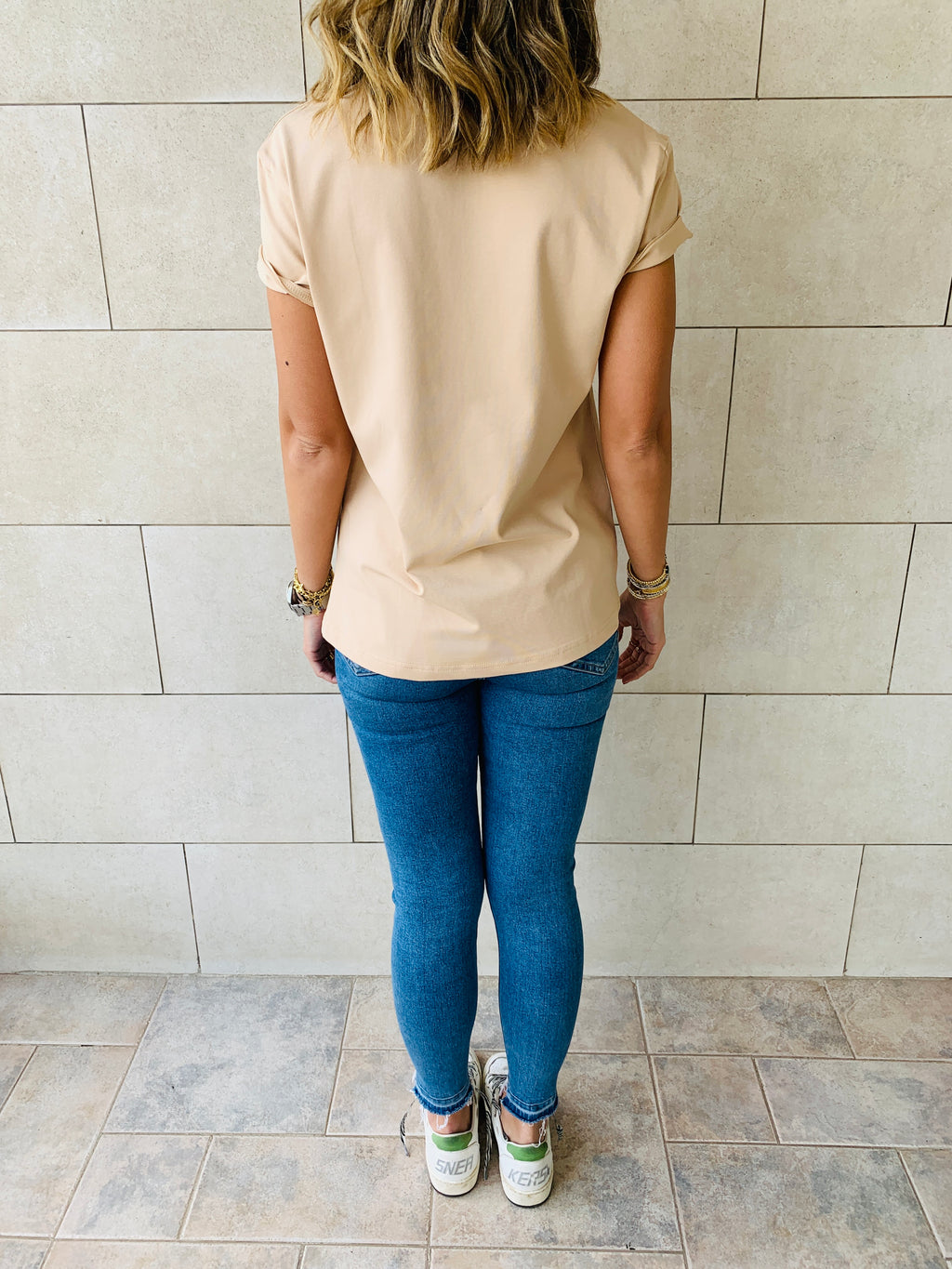 Beige & Red Crew T-Shirt Set