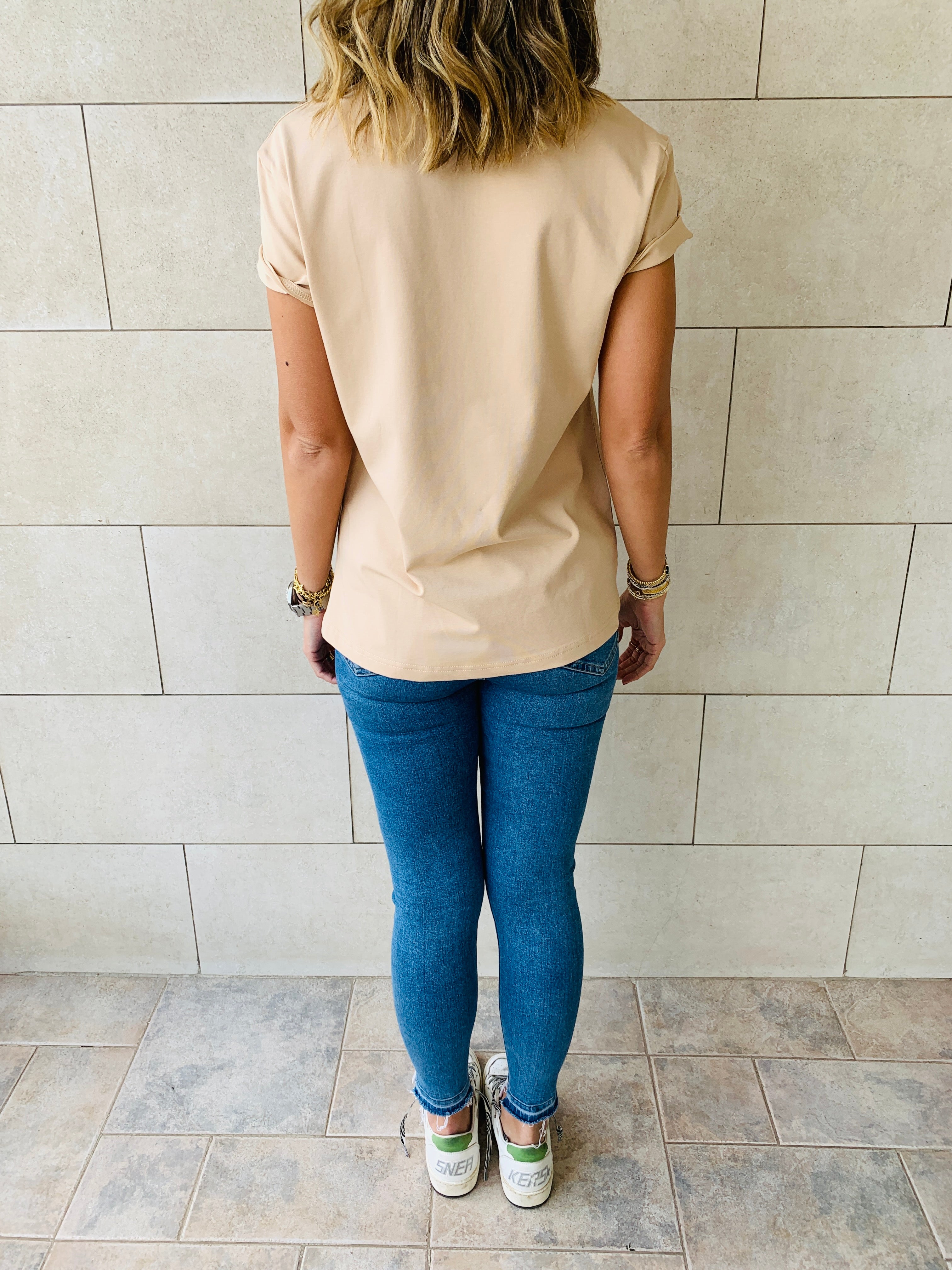 Beige & Red Crew T-Shirt Set