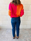 Orange & Fuchsia High Neck Colorblock Pullover