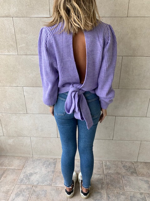 Lilac Open Back Tie Pullover