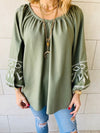 Olive Linen Marrakech Embroidered Top