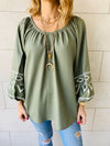 Olive Linen Marrakech Embroidered Top