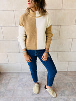 Beige & Ivory High Neck Colorblock Pullover