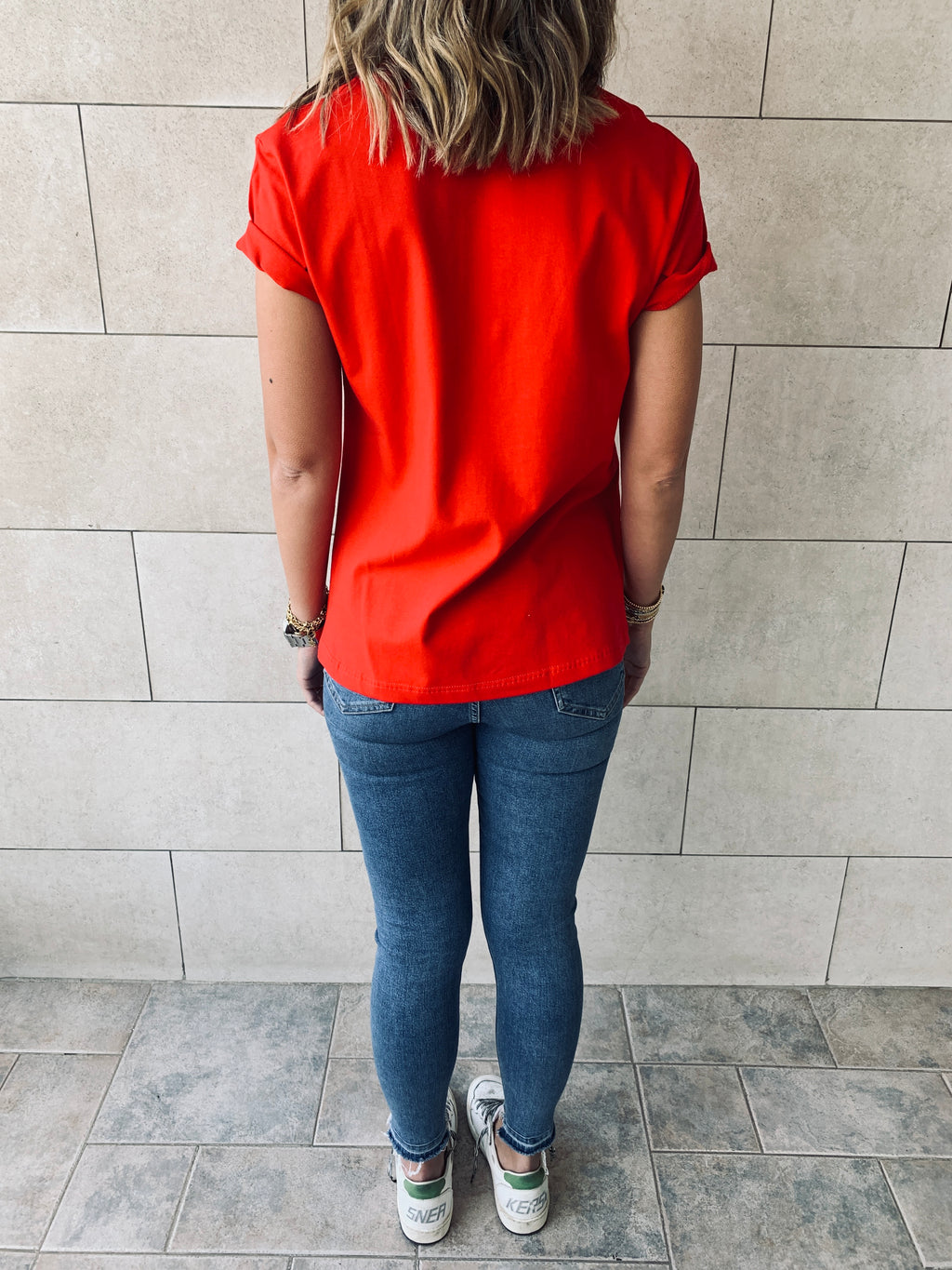 Beige & Red Crew T-Shirt Set