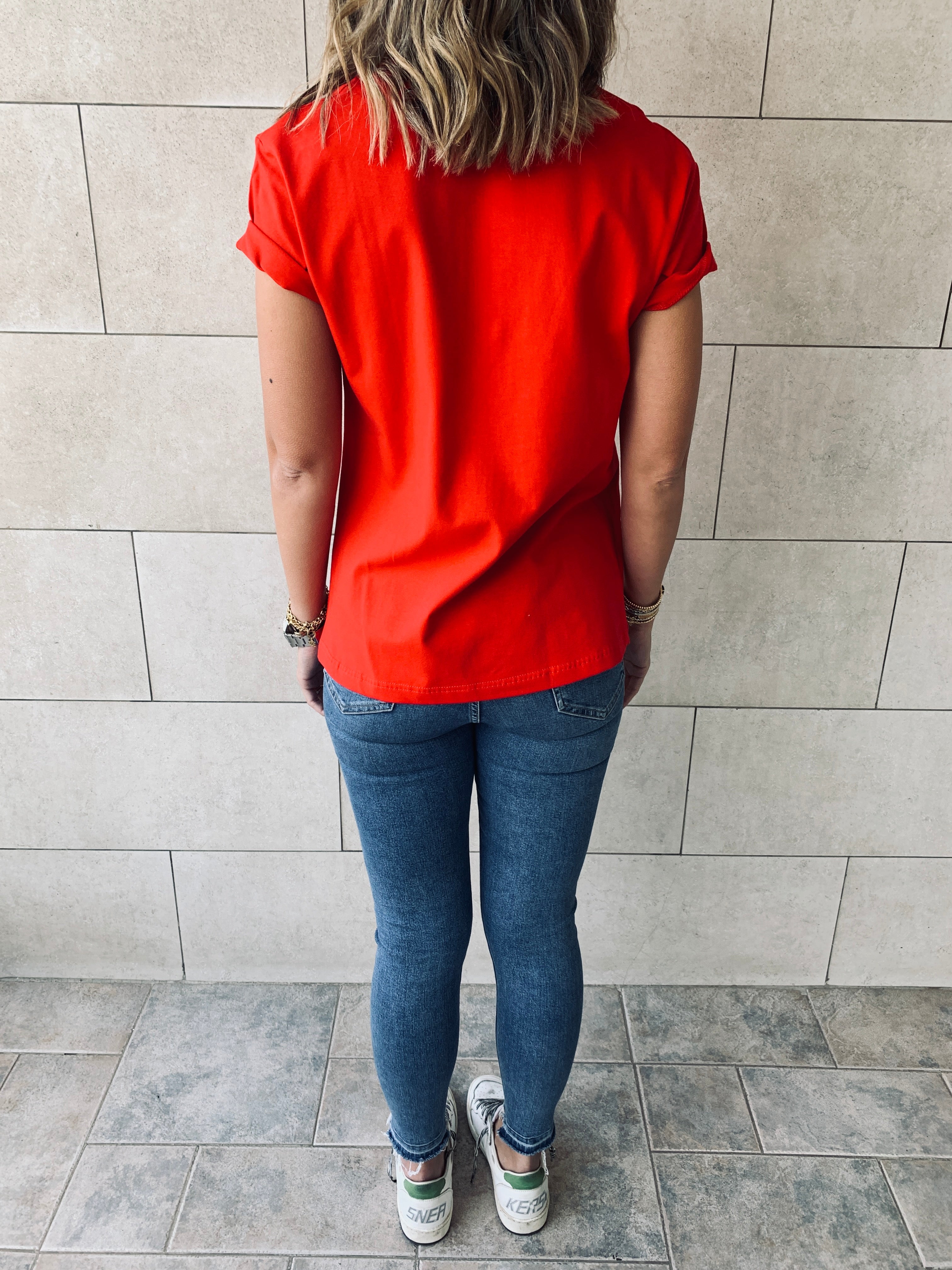 Beige & Red Crew T-Shirt Set