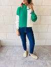 Green & Ivory High Neck Colorblock Pullover