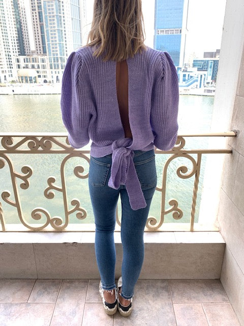 Lilac Open Back Tie Pullover