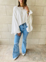 White Ruffle Sleeve Sweat Top