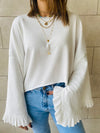 White Ruffle Sleeve Sweat Top