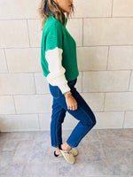 Green & Ivory High Neck Colorblock Pullover