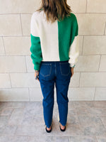 Green & Ivory High Neck Colorblock Pullover