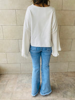 White Ruffle Sleeve Sweat Top