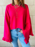 Fuchsia Ruffle Sleeve Sweat Top