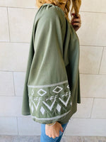 Olive Linen Marrakech Embroidered Top
