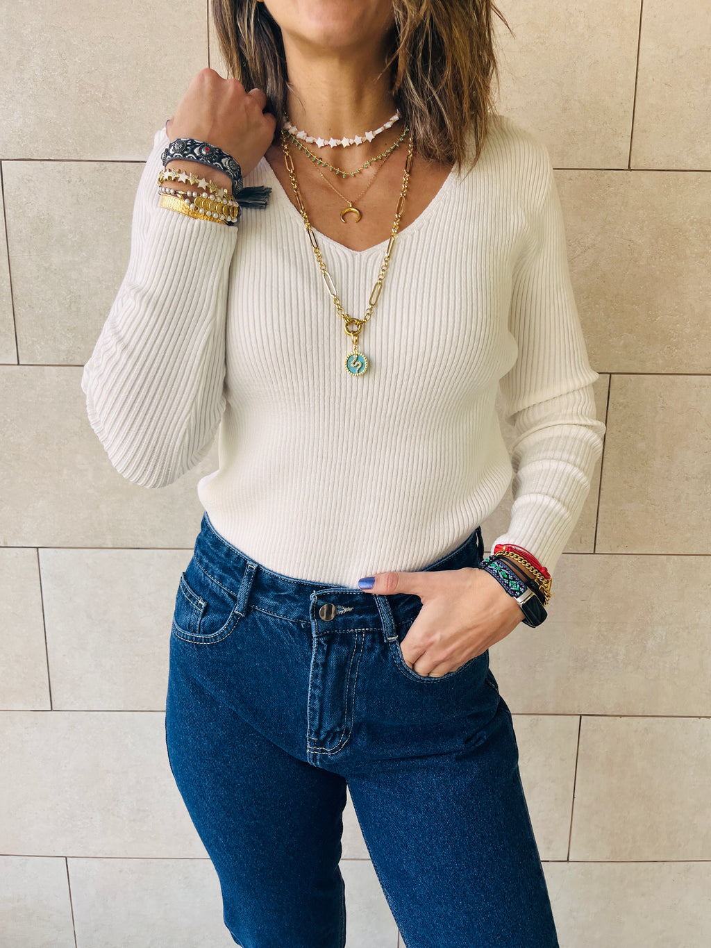 White Ribbed Essential Knit