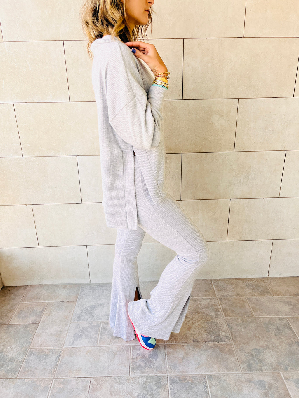 Grey Split Hem Knit Set