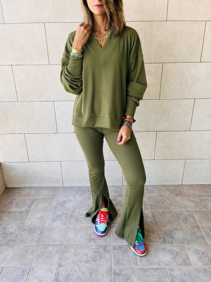 Olive Split Hem Knit Set