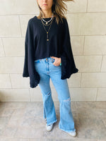 Black Ruffle Sleeve Sweat Top