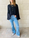 Black Ruffle Sleeve Sweat Top