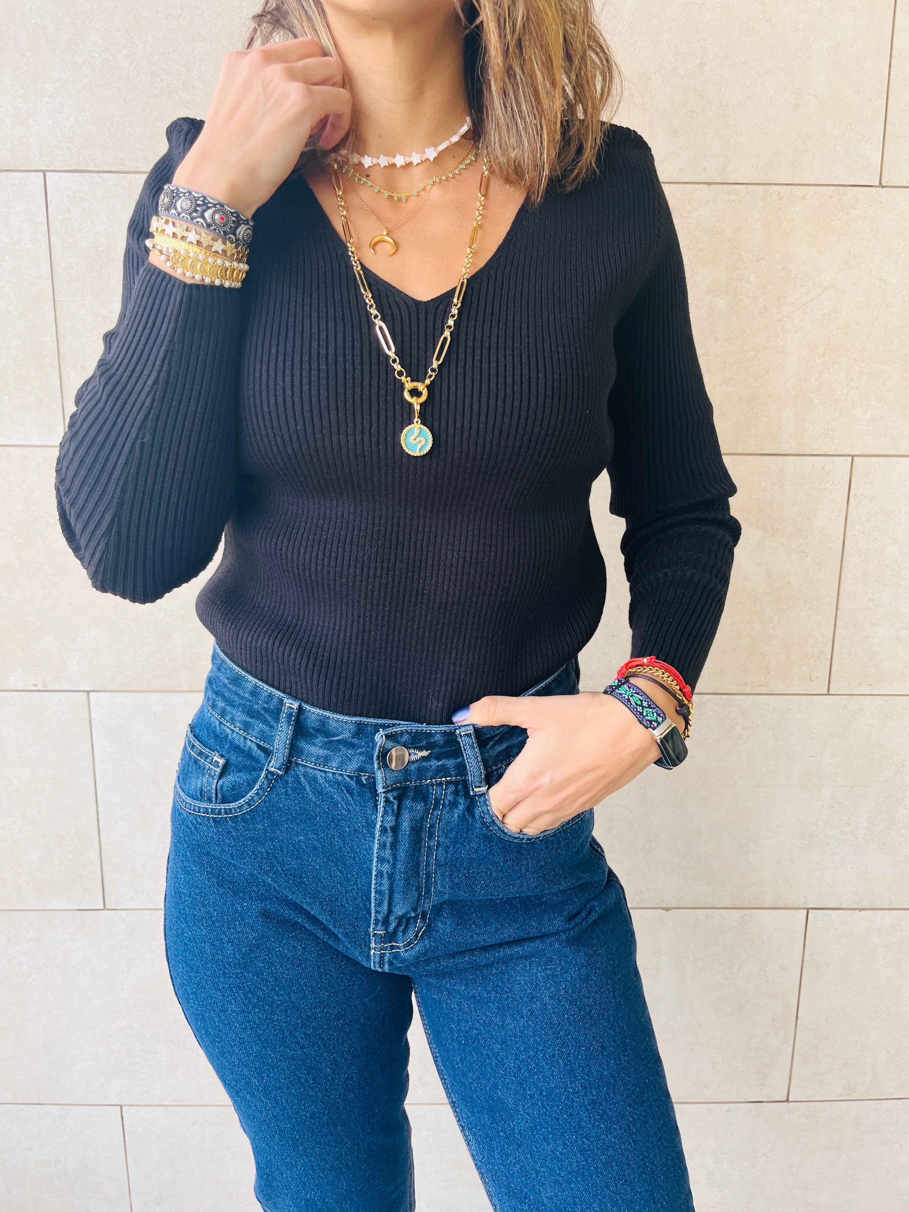 Black Ribbed Essential Knit