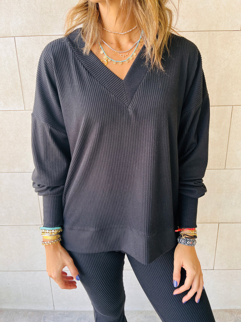Black Split Hem Knit Set