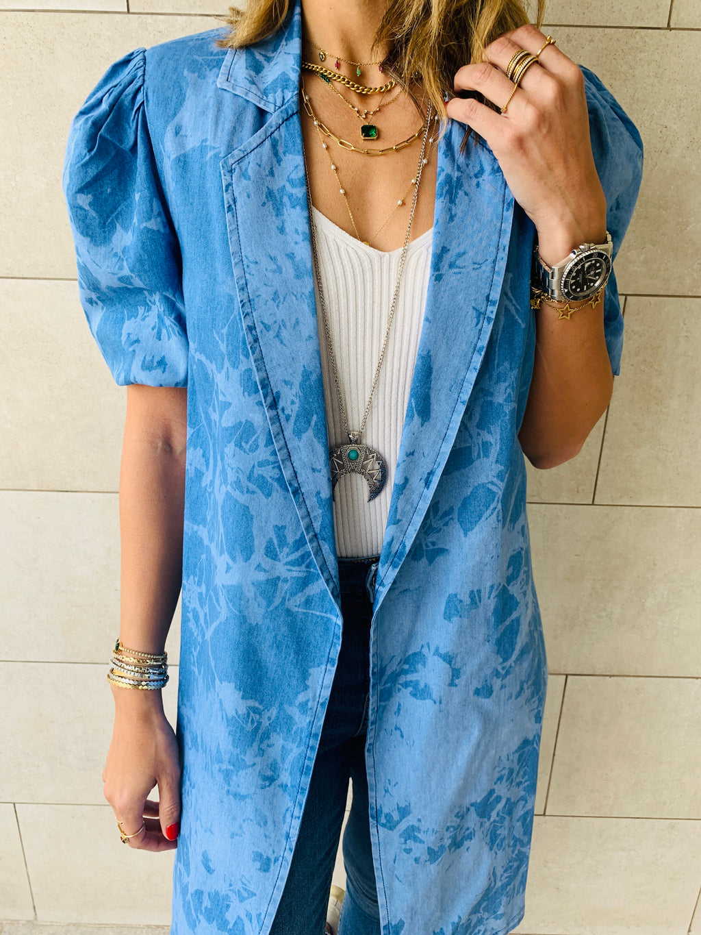 Light Tie Dye Denim Duster