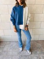 Blue & Grey Asymmetrical Colorblock Sweatshirt