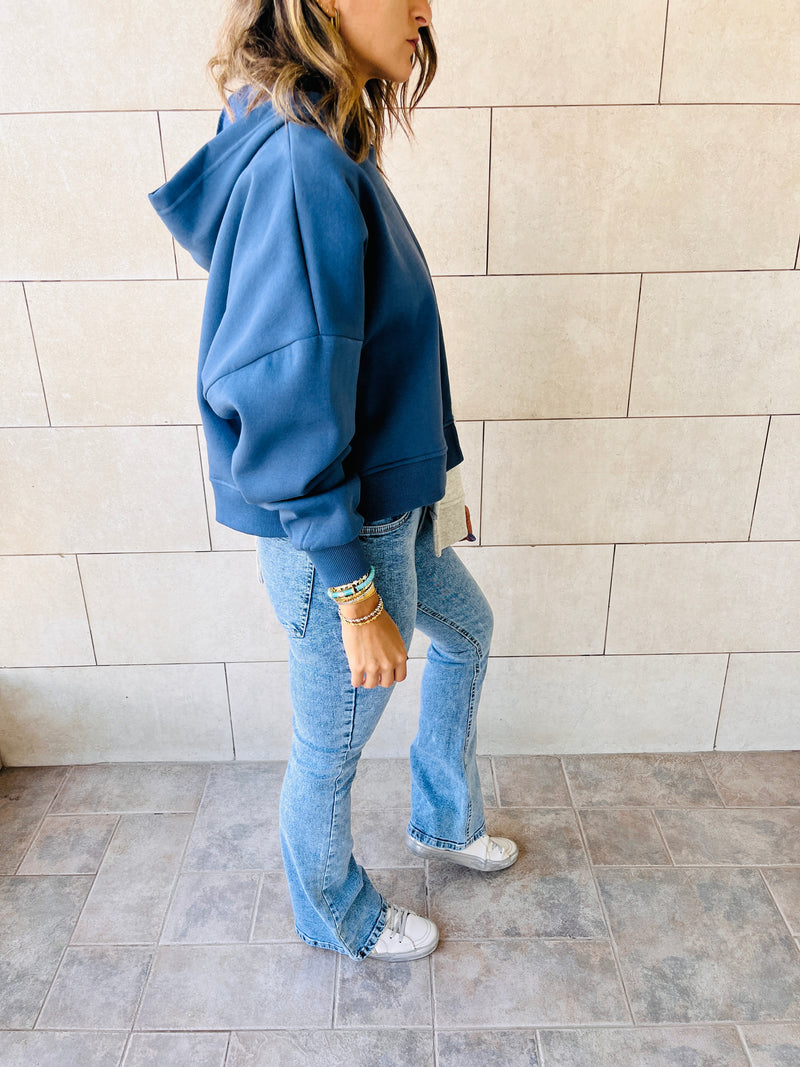 Blue & Grey Asymmetrical Colorblock Sweatshirt