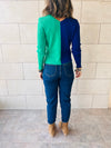 Blue & Green Color Block Ribbed Essential Knit