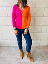 Fuchsia & Orange Color Block Ribbed Essential Knit