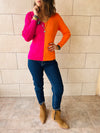 Fuchsia & Orange Color Block Ribbed Essential Knit