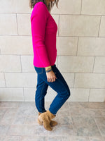 Fuchsia & Orange Color Block Ribbed Essential Knit