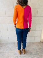 Fuchsia & Orange Color Block Ribbed Essential Knit