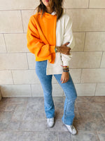 Orange & White Asymmetrical Colorblock Sweatshirt