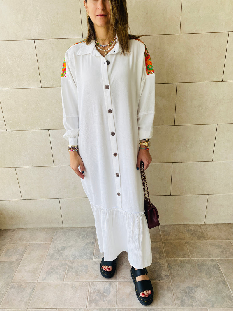 White Embroidered Back Dress