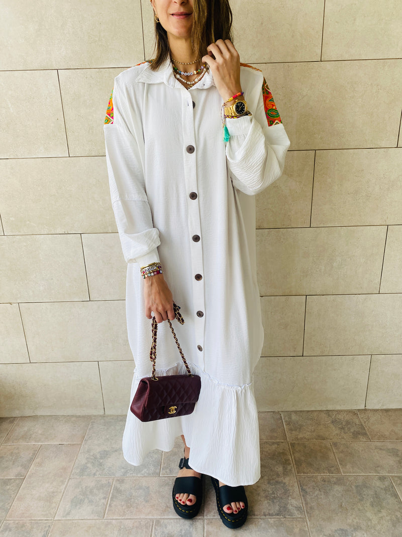 White Embroidered Back Dress
