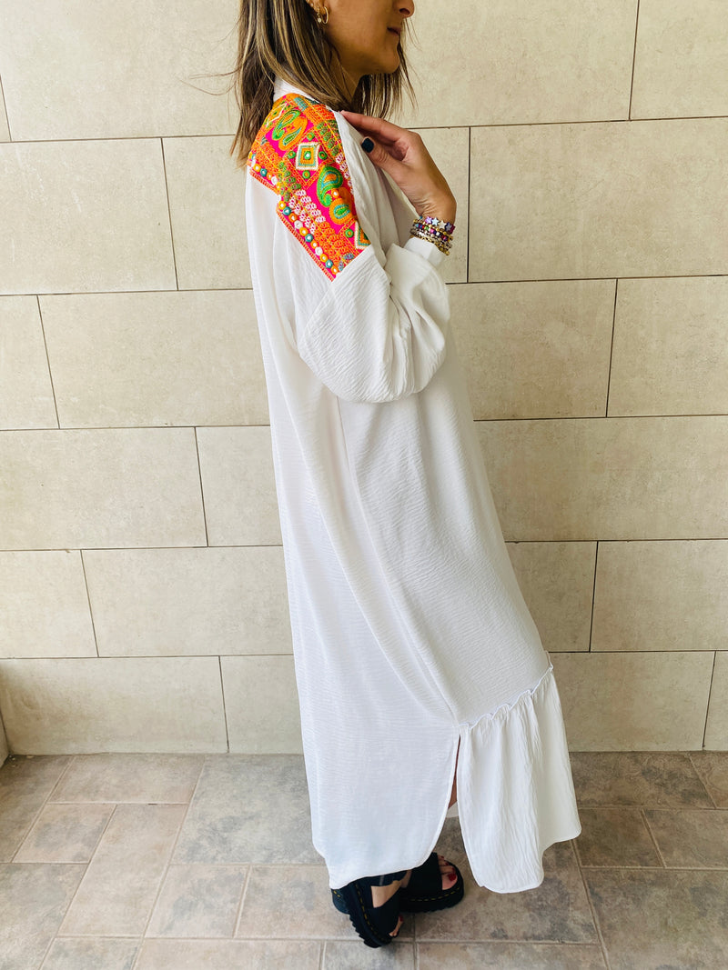 White Embroidered Back Dress