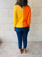 Orange & Yellow Color Block Ribbed Essential Knit