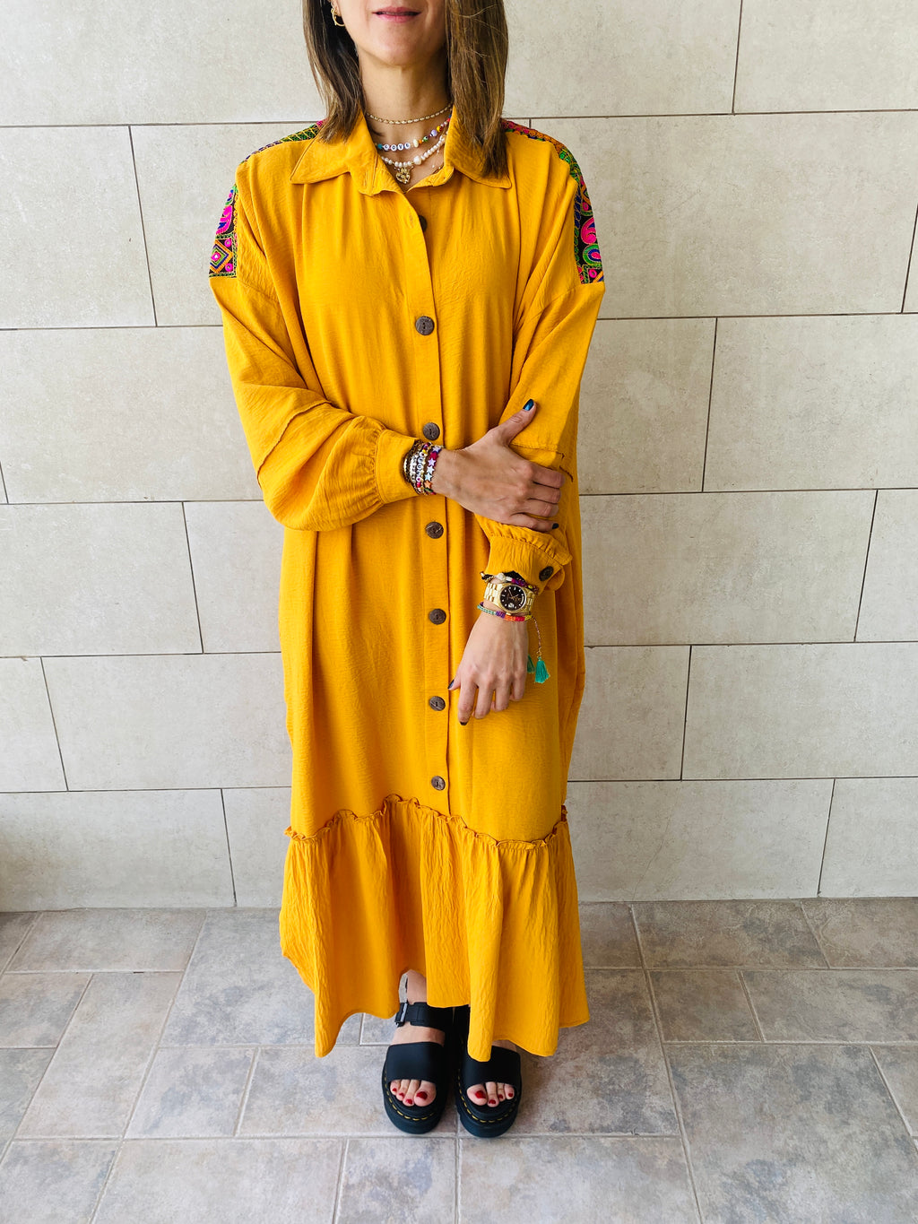 Mustard Embroidered Back Dress